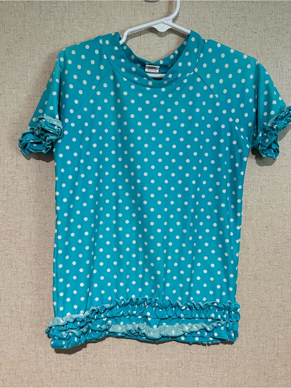 Rufflebutts Size 6 Kids Polka Dot Ruffle Swim Top - Teal